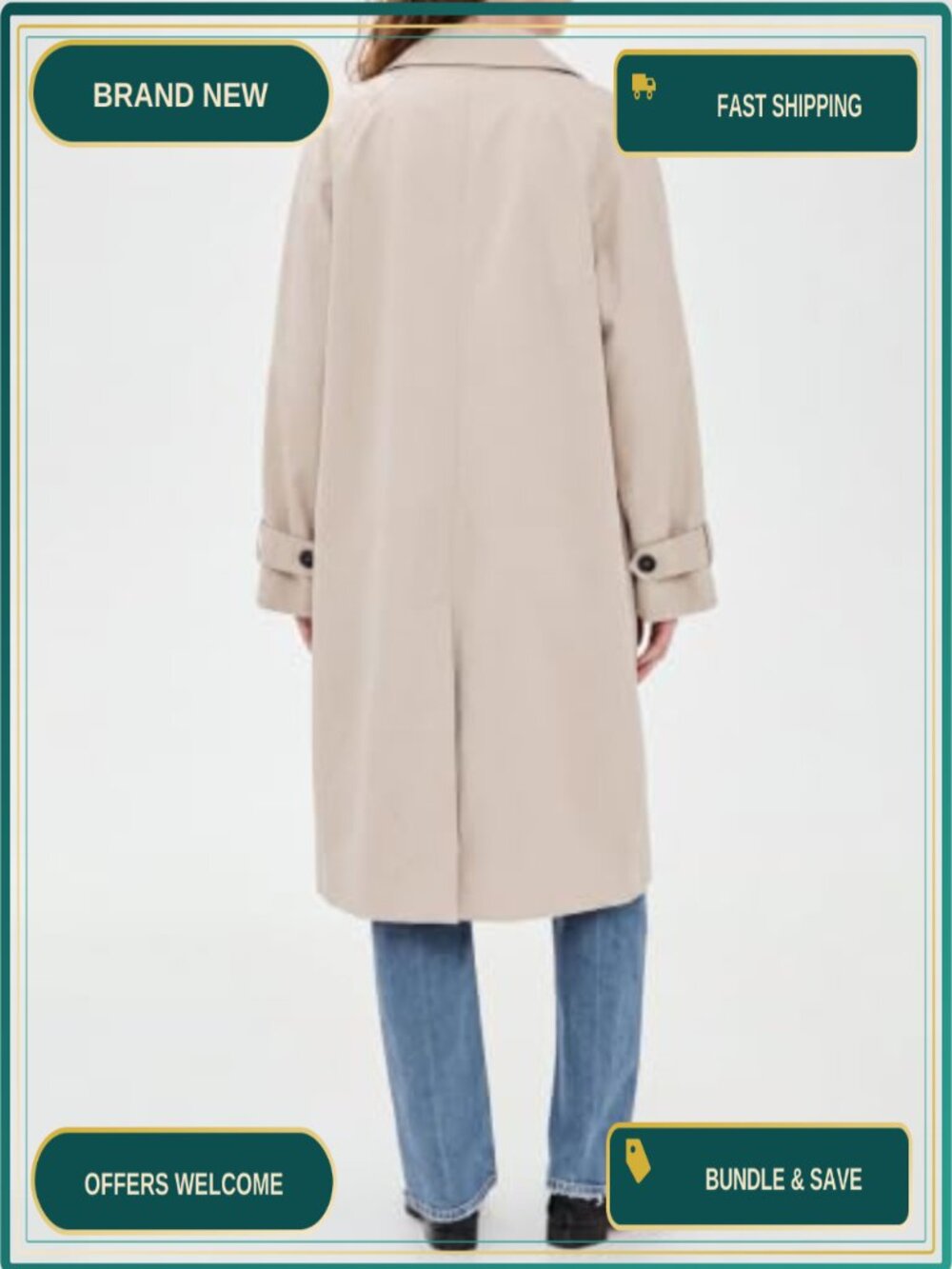 Women Trench Coat Single Breasted Lightweight Long Coat Mid Length Jacket - Picture 2 of 6